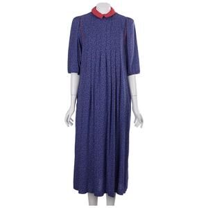 Jane Schaffhausen Belle France Vintage Dress 12 Blue Floral A-Line Puff Sleeve